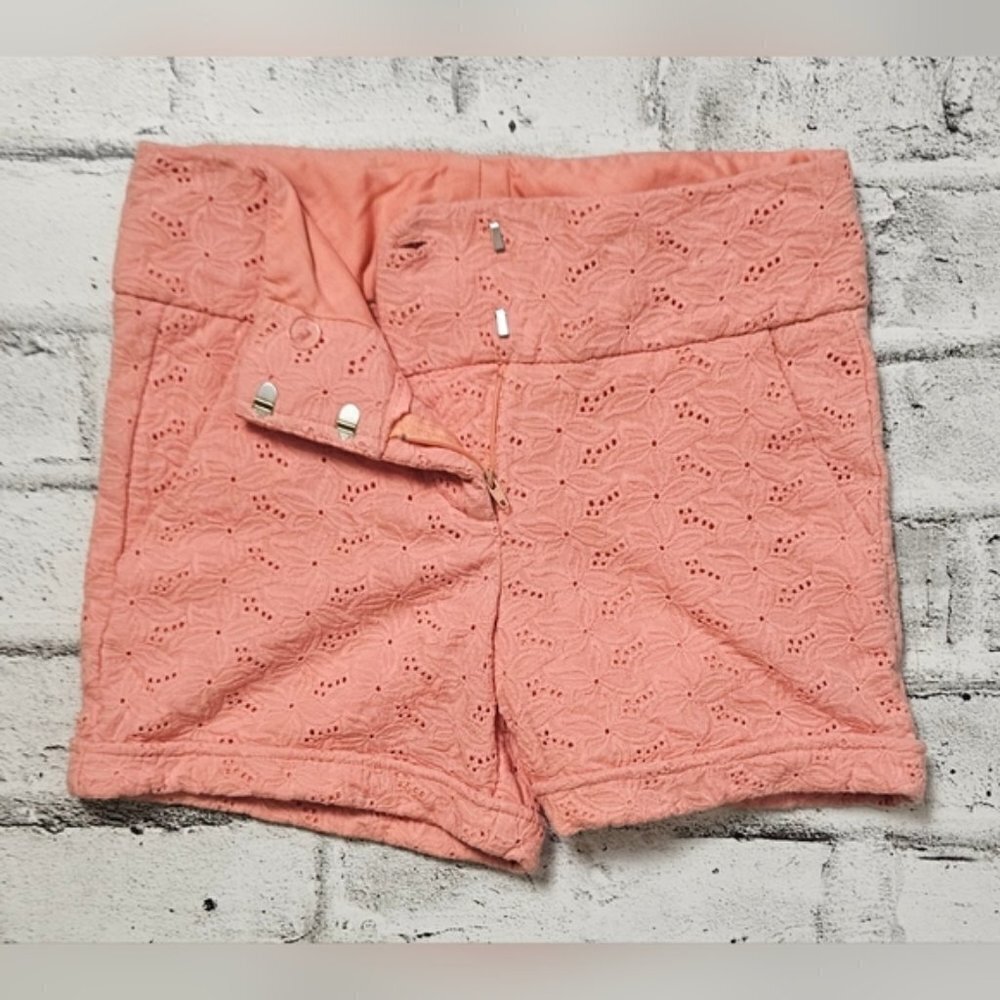 le Chateau Salmon Color Solid Eyelet Embroidery Shorts - Picture 3 of 8
